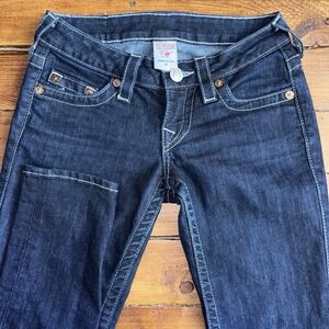 True Religion Jeans Women 25 (Fit 26x32) Dark Blue Denim SKINNY Embellished *SEE